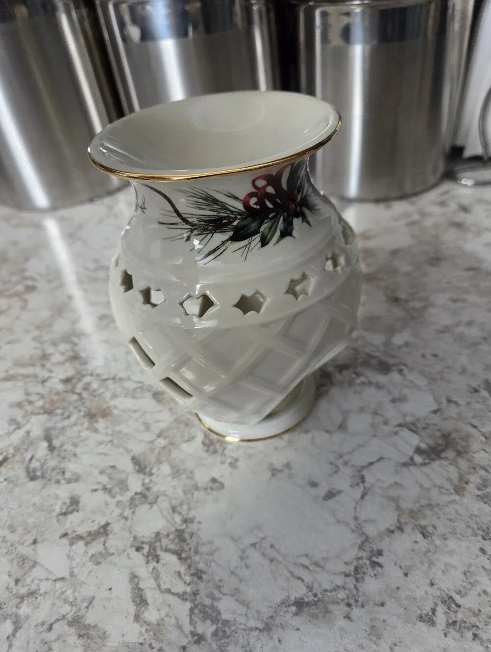 Lenox Tea light Wax Warmer Winter Greetings/Christmas Porcelain Excellent Cond.